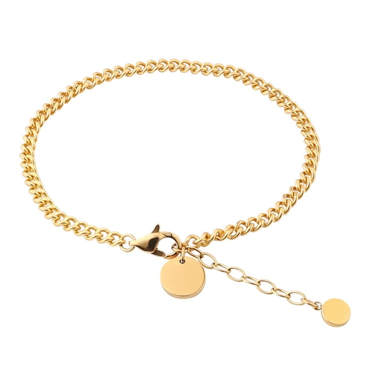 Gold Mini Disc Curb Chain Bracelet