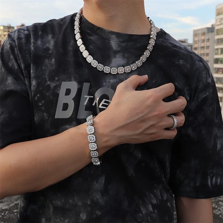 Stainless Steel Square Link Iced-Out Chain & Bracelet Set price