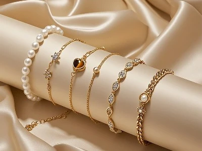 Elegant Pearl Gold Bracelet Set Elegant Pearl Gold Bracelet Set