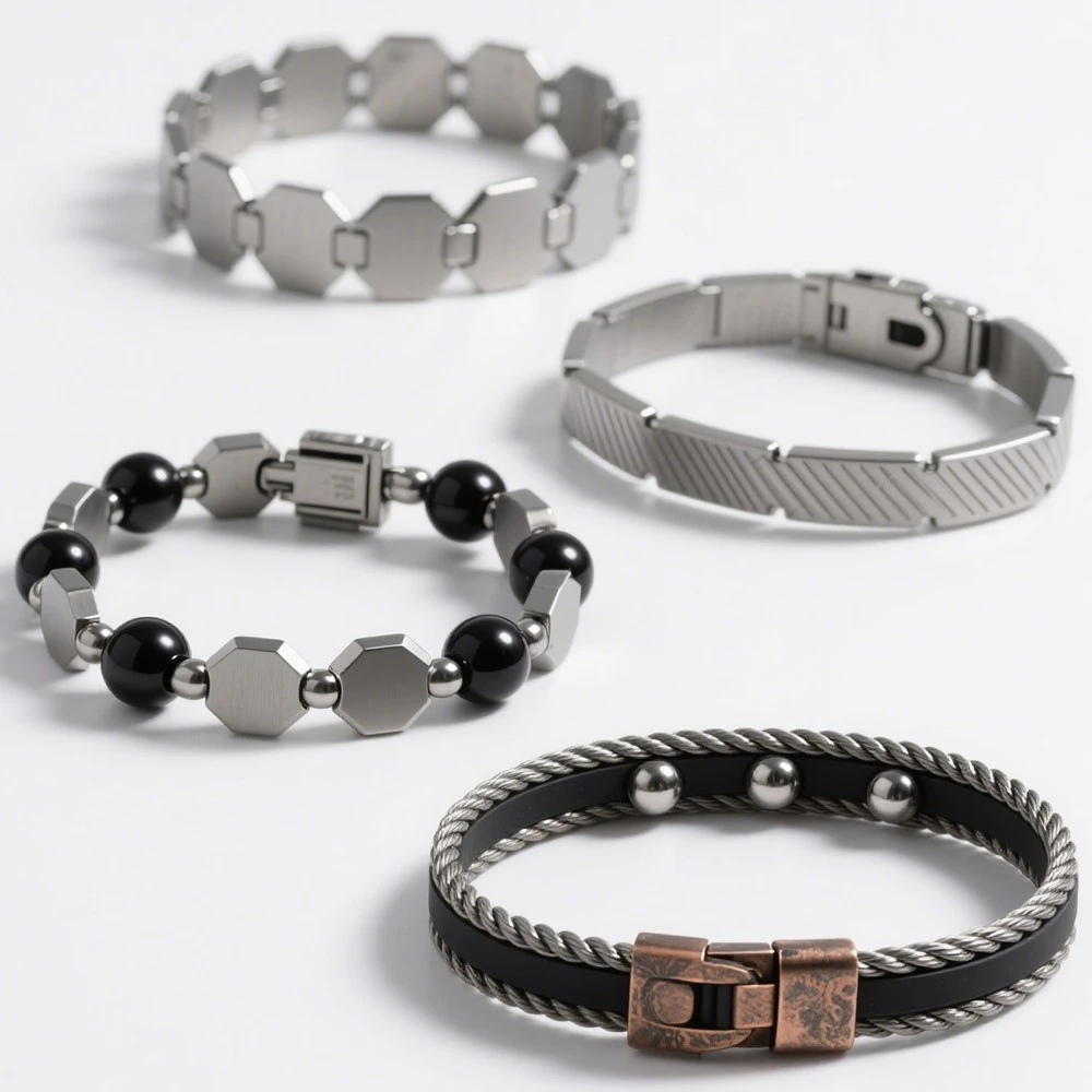 Titanium Leather and bangle Bracelet set Titanium Leather and bangle Bracelet set