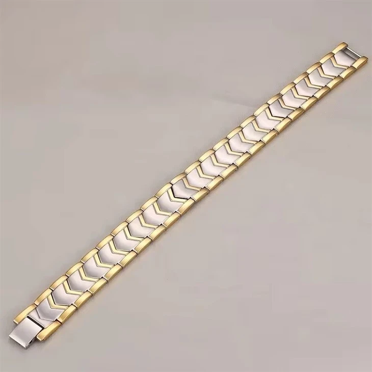 Mens Titanium Stainless Steel 4 in 1 Blood Pressure Lymphatic Energy Bracelet Health Magnetic Therapy Bracelet