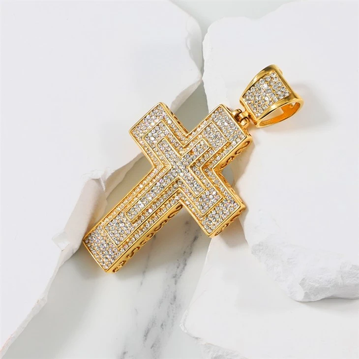Double-Frame Iced Out Zircon Cross Pendant Necklace suppliers