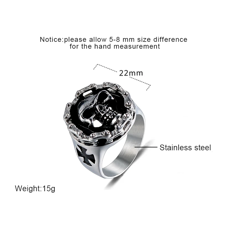 Chain-Edge Skull Cross Gothic Ring size detail Chain-Edge Skull Cross Gothic Ring size detail
