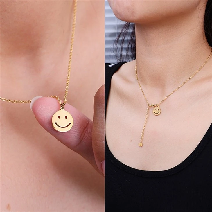Stainless Steel Gold Smiley Face Pendant Necklace best